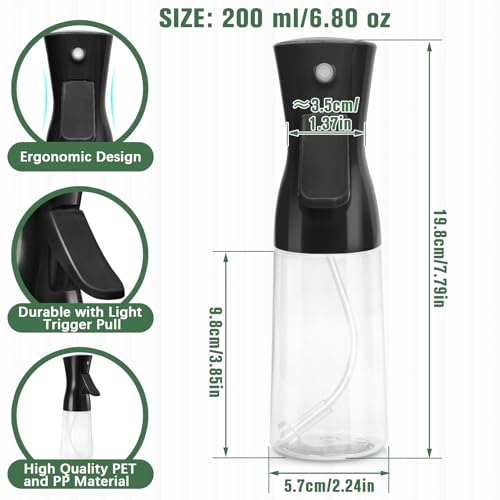 Spray Bottle For Hair,Continuous Water Mister for Hairstyling, Salons, Cleaning, Plants,Essential Oil Scents,Ultra Fine Mist Sprayer,6.8 OZ /200 ML-Black - color: Black