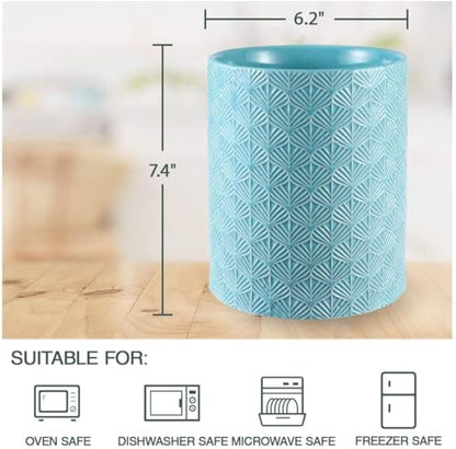 Ceramic Utensils Holder，Extra Large Stable Ceramic Cooking Tool Organizer Set for Kitchen，For Countertop ,Blue - color: Blue