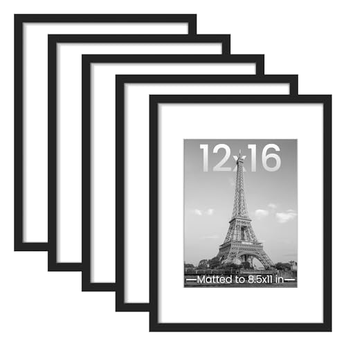 upsimples 12x16 Picture Frame, Gallery Wall Frames Set of 5, Black | Poster Frame Collage Wall Decor, 8.5x11 Picture Frame with Mat for Family, Baby, Hallway, Christmas - color: Black, size: 12x16