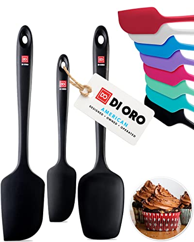 DI ORO Silicone Spatula Set - 600F Heat Resistant, 3-Pc Black | Rubber scraper won't scratch nonstick pans; For baking, cooking, mixing, and frosting; BPA-free and dishwasher safe - color: Black