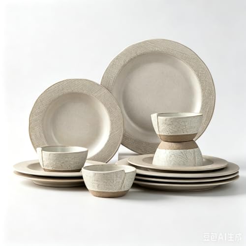 Dinnerware sets plates and bowls sets modern plates,Ceramic Dinnerware Sets,12 Pieces Porcelain Lightweight Plates,Scratch Resistant Dish Set (style - 5, 4 - Set (12pcs)) - color: style - 5