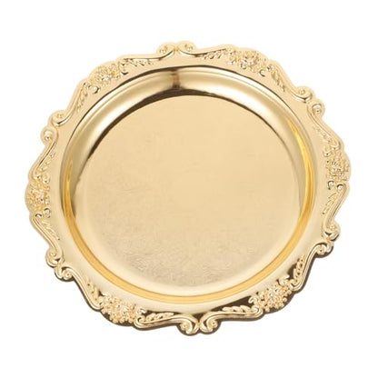 Sewroro Golden Serving Tray Round Iron Dessert Platter Snack Serving Platter for Home Entertaining and Jewelry Display - color: Golden