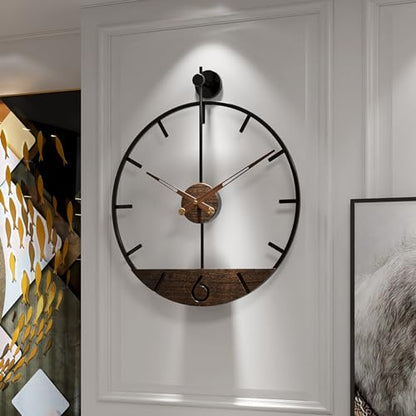 Modern Wood Walnut Dial Wall Clock, Large Simple Wall Decor Metal Frame Silent Non Ticking Clock for Living Room Decor, Kitchen, Bedroom, Study Decoration, Handmade Home Gift Idea, 15.8 in - size: 1.Medium 18.5In(47cm)