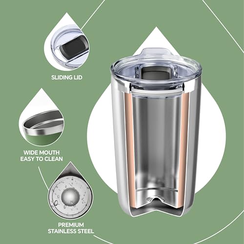 Ideus 20 oz Tumbler, Travel Coffee Mug with Splash Proof Sliding Lid, Double Wall Stainless Steel Vacuum Insulated Coffee Mug for Home and Office, Keep Beverages Hot or Cold, Avocado Green - color: Avocado Green