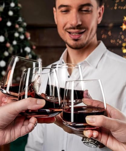 OJA Wine Glasses Set, Crystal Stemless Red Wine Glass, Set of 6, 13.5 oz | Dishwasher Safe, Red White Wine glass, Hand Blown, Unique Gifts for Him Her for Birthday, Wedding, Christmas, Anniversary - style: Set of 6-13.5 oz