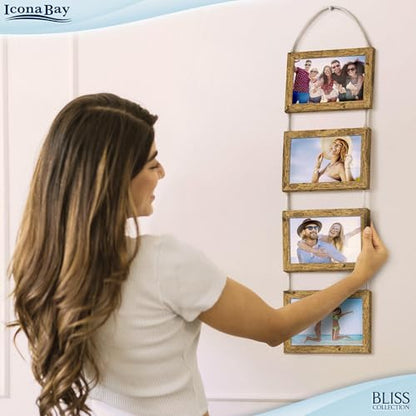 4x6 Wall Hanging Picture Frames Collage with 4 Openings - Rustic Brown - Casual Style Engineered Wood Frames - Wall Mount Only - Bliss Collection - color: Rustic Brown, size: 4x6