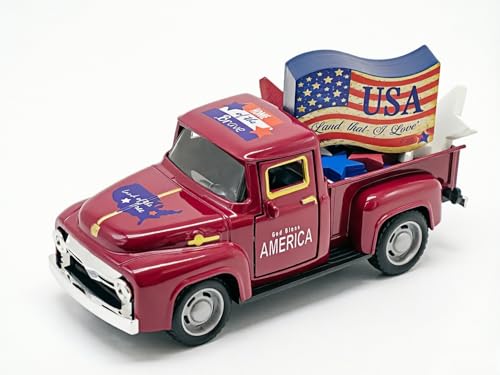 4th of July Decorations Patriotic Vintage Metal Truck Decor with Wooden USA Flag & Stars for Home & Office, America 250th Anniversary Independence Day Memorial Day Patriotic Table Centerpiece Gifts - color: 4th of July-red
