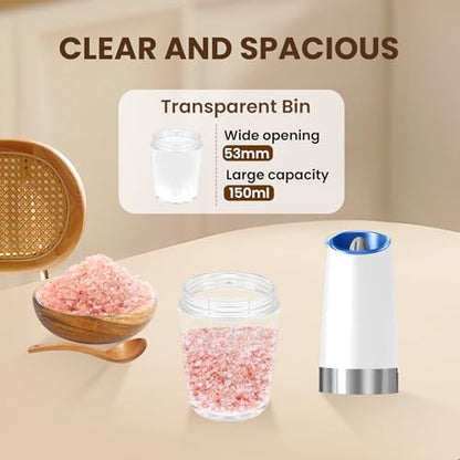 Battery Gravity Salt Pepper Grinder Set, 2 Pack (White) | Gravity Automatic Grinder With LED Light & Adjustable Roughness, Each Requires 6 AAA Batteries For Kitchen Daily Seasoning - color: Battery/Set/White