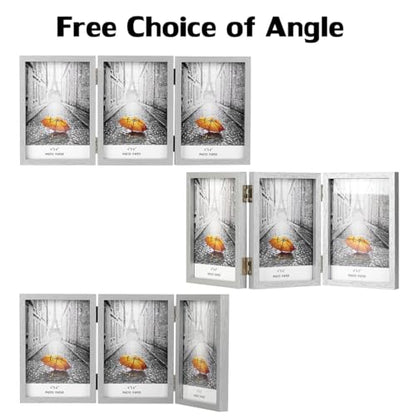 WUTL 3 Picture Frame Triple Collage 4x6 Frames with Real Glass Silver | Trifold Photo Frame, Hinged Foldable, Crystal Clear Real Glass - color: Silver, size: 4x6