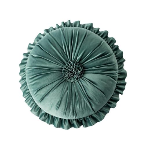 Round Velvet Ruffle Pillow,Round Throw Pillow,Boho Decorative Throw Pillow for Sofa, Bed, Chair, Car & Floor Seating,Floral Circle Cushion for Living Room, Home Decor (Green) - color: Green