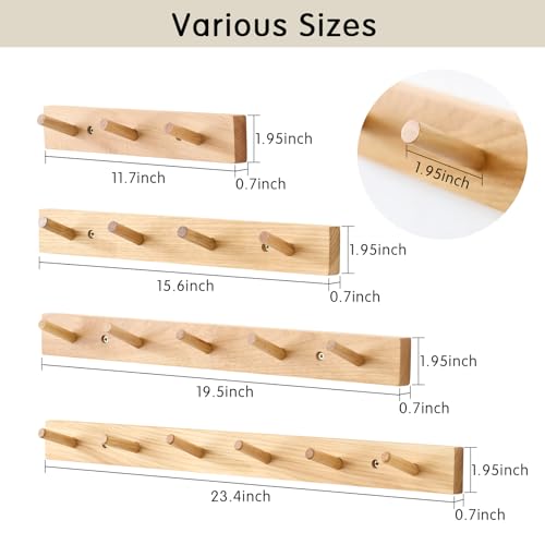 Hickory Wood Coat Rack Wall Mount, 12 Inch Coat Hook Hanger Wooden Wall Coat Rack with 3 Hooks for Purse Clothes Towels Hats in Entryway Bedroom Bathroom, Natural - size: 12 Inch