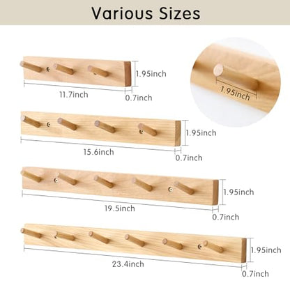 Hickory Wood Coat Rack Wall Mount, 12 Inch Coat Hook Hanger Wooden Wall Coat Rack with 3 Hooks for Purse Clothes Towels Hats in Entryway Bedroom Bathroom, Natural - size: 12 Inch