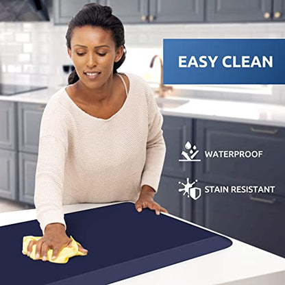 KitchenClouds Kitchen Mat Cushioned Anti Fatigue Kitchen Rug 0.8inch Waterproof Non Slip Kitchen Rugs and Mats Standing Desk Mat Comfort Floor Mats for Kitchen Sink Office (17.3"x39",Blue) | Water-Resistant, Non-Slip, Easy to Clean Comfort Floor Mat for K