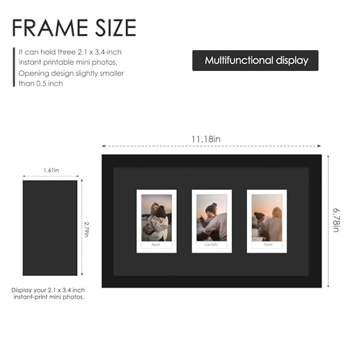 DUENPY 5.6x10 Polaroid 3 Opening Mini Frame Black | Polished Plexiglass Offers Clear View, Dedicated Frame to Display Your Favorite Instant Polaroid Prints - color: Black, size: 5.6x10（2x3 opening）