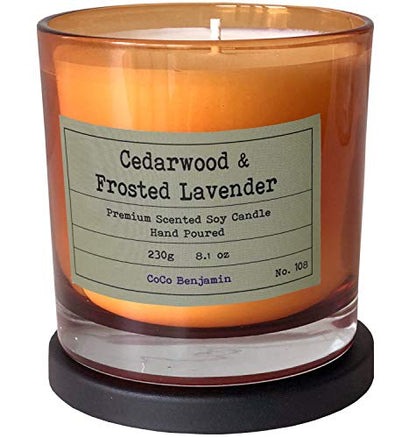 100% Natural Soy Wax Candle by CoCo Benjamin - Highly Scented & Hand-Poured Luxury Candle (Cedarwood & Frosted Lavender) - Clean Burning Cotton Wick - style: Cedarwood & Frosted Lavender (Cotton Wick)