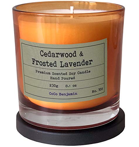 100% Natural Soy Wax Candle by CoCo Benjamin - Highly Scented & Hand-Poured Luxury Candle (Cedarwood & Frosted Lavender) - Clean Burning Cotton Wick - style: Cedarwood & Frosted Lavender (Cotton Wick)