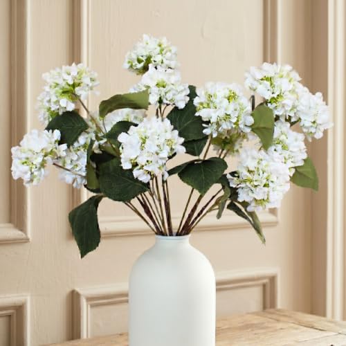 Small Faux Hydrangea Flowers 5 Stems (15 Heads) For Table Decor | Real Touch Hydrangea Flowers Artificial with Stems, Silk Floral Bouquet, Hortensias Artificiales, Snowball Viburnum - color: Small White Hydrangea