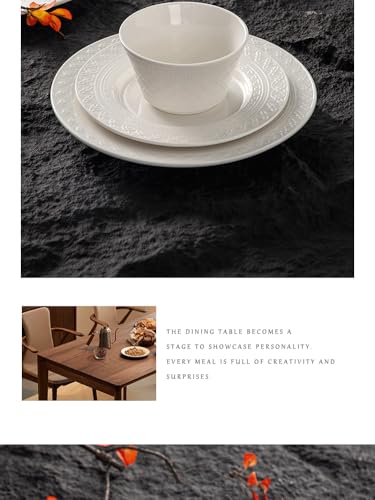 4-piece set, ceramic tableware set, relief plate and bowl set, microwave and dishwasher compatible tableware set, shatterproof and scratch resistant dinner set, irregular edge design, white - color: style - 6