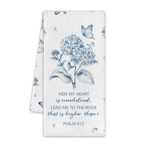 Blue Hydrangea Kitchen Towels, Spring Christian Dish Towels for Kitchen, 13.8 X 23.6 Inch Decorative Hand Tea Towel for Home Bathroom, Floral Butterfly Themed Decorations & Gifts, 13 - color: Blue Hydrangea Christian