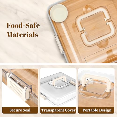 Bamboo Charcuterie Board Set with Lid, Drawer and Fruit Tray, Cream | Includes serving utensils for easy entertaining; a thoughtful gift for housewarmings, weddings, birthdays and bridal showers. - color: Cream