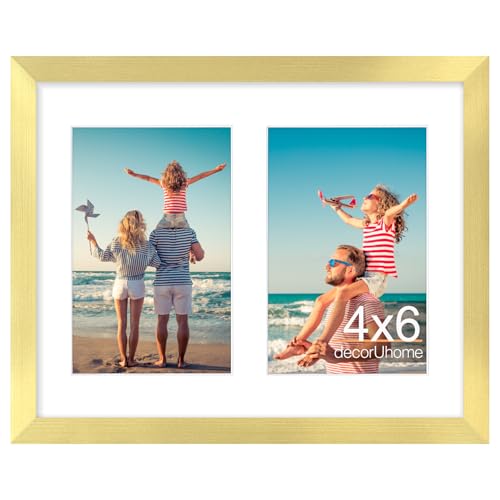 decorUhome 2 4x6 Picture frames Collage Wall Decor with Mat, P06810GD | Gold 8x10 Collage Picture Frame, Fits Two 4x6 Photos with Mat for Wall or Tabletop Display, 1 Pack - color: Gold, size: 8x10 (2-4x6)