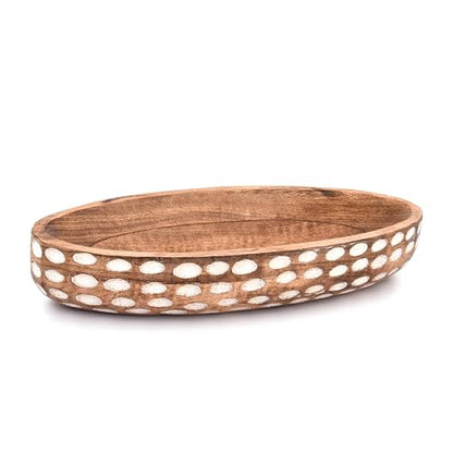 Mango Wood Decorative Bowl for Table Centerpiece Dining Living Room Home Kitchen Décor (14" x 6" x 2.3")