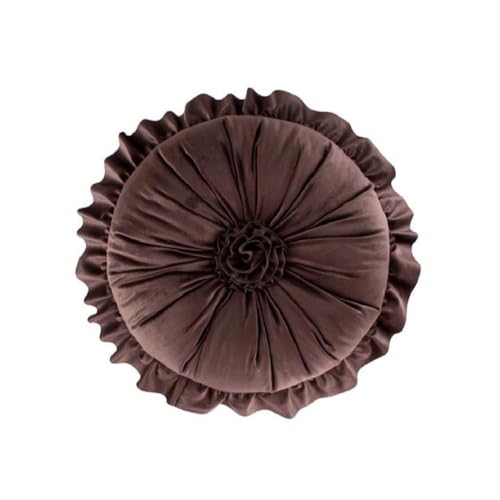 Round Velvet Ruffle Pillow,Round Throw Pillow,Boho Decorative Throw Pillow for Sofa, Bed, Chair, Car & Floor Seating,Floral Circle Cushion for Living Room, Home Decor (Dark Brown) - color: Dark Brown