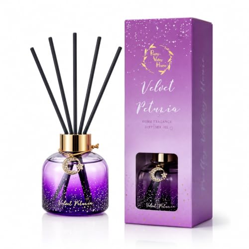 Reed Diffuser Set, Pretty Valley Home Diffuser 80Ml / 2.7 fl OZ Gift Box - Includes Reed Diffuser Sticks, Long Lasting Fragrance Oil and Glass Bottle for Office Living Room Decor (Velvet Petunia) - color: 1.velvet Petunia