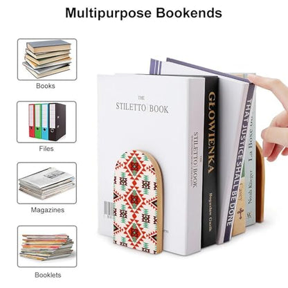 Heavy Duty Non-Slip Beech Wood Bookends, 1 Pair Adjustable Book Ends with Metal Base, Sturdy Book Organizer for Shelves, Home Office Library Tribal Aztec Style Abstract Geometric - color: Tribal Aztec Style Abstract Geometric