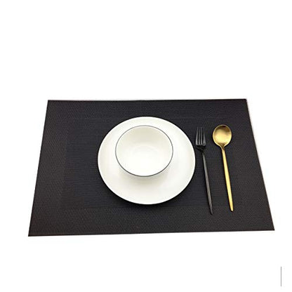 Vinyl Black Placemats Heat Resistant Dining Table Mats Non-Slip Washable Place Mats Set of 6 （Black） - color: Plaid-black