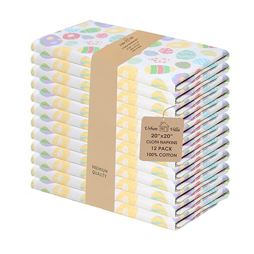 Urban Villa Cloth Napkins Cotton 20x20 (Set of 12) Egg Print - color: 006 Easter Print, size: 20" x 20" (Set of 12)