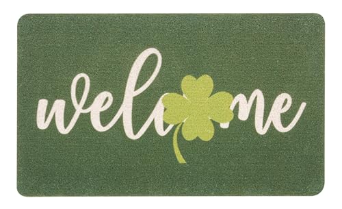 St. Patrick's Day Entrance-Welcome-Doormat, Shamrocks Front-Door Door Mat Clovers Decorative Artificial Coir Mat 17" X 29" - color: Green