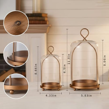 Hurricane Glass Candle Holders, Modern Farmhouse Coffee Table Decorations, Candle Holders for Pillar Candles Set of 2, Decorative Candle Lanterns, Antique Large Candle Holder for Gifts