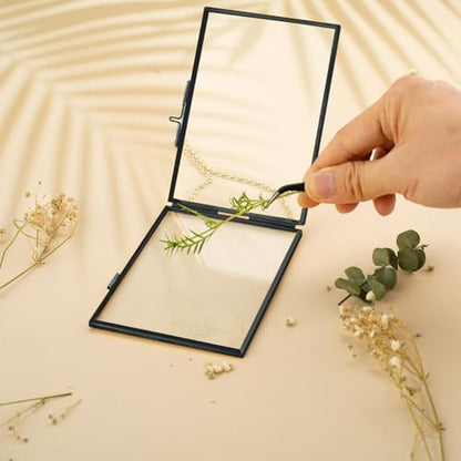5 Pcs Pressed Flower Frames with Tweezers, Wall Hanging Tabletop Display Double Glass Frames with Metal Chain for Pressed Dried Flowers Plants, Horizontal and Vertical Picture Frame, Black - color: Black-5