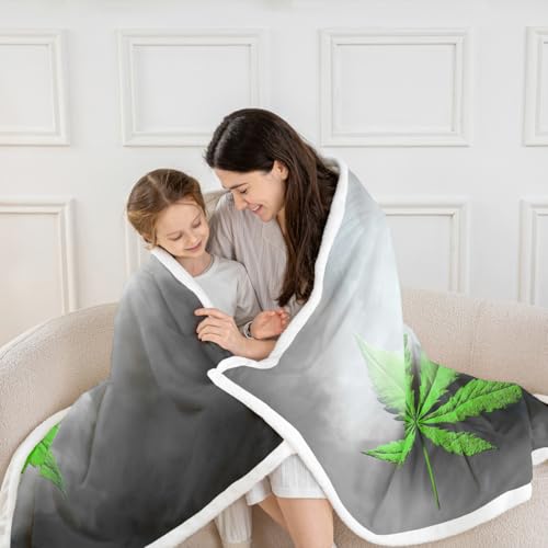 Erosebridal Leaves Flannel Blanket,Leaf Sherpa Blanket, Herb Botanical Bed Blanket for Kid Teens Boys Teens, Grey Grunge Style Plush Blanket, Green Baby 30"x40" - color: Jcxs946, size: Baby(30"x40")