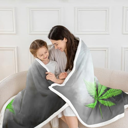 Erosebridal Leaves Flannel Blanket,Leaf Sherpa Blanket, Herb Botanical Bed Blanket for Kid Teens Boys Teens, Grey Grunge Style Plush Blanket, Green Queen 90"x90" - color: Jcxs946, size: Queen(90"x90")