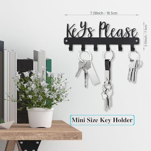 Keys Please Key Holder Wall Mounted, Mini Size: 7.28x2.95inch | Black Metal Decorative Rack Hooks for Garage,Mudroom,Hallway,Entryway,Front Door,Office - size: Mini Size Key Hooks:7.28x2.95inches
