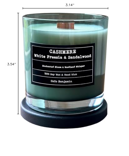100% Soy, Highly Scented, Hand Poured Soy Candle (Cashmere, White Freesia, Sandalwood (Wooden Wick)) - style: Cashmere, White Freesia, Sandalwood (Wooden Wick)