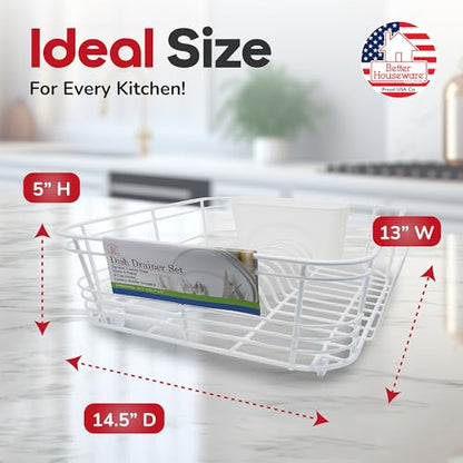 Better Houseware Dish Drying Rack, Space-Saving Dish Drainer Rack for Kitchen Counter, Kitchen Dish Strainer 2-Piece Set with Utensil Holder, White - color: White, size: Standard
