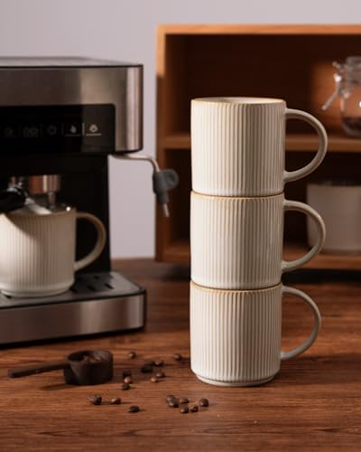 famiware Coffee Mug Set of 4, Star 12 oz Ceramic Mugs Cups Set with Handle | Stoneware Stackable Catering Cup for Coffee, Tea, Cappuccino, Latte, Microwave & Dishwasher Safe, Cappuccino White - color: Star-Cappuccino White, size: 4 Count (Pack of 1)