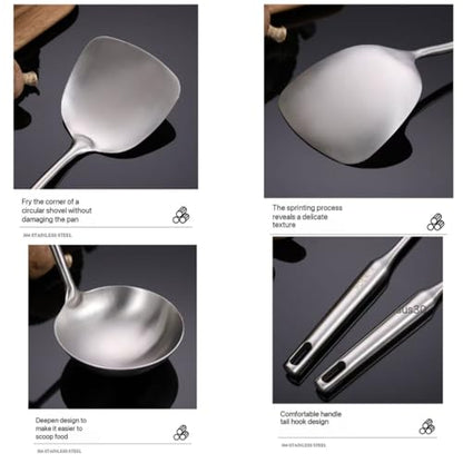 Premium 7-Piece Gold Kitchen Utensil Set with Stand, Stainless Steel Cooking Tools- Dishwasher Safe Ladle, Spoon, Spatula, Pasta Fork, Luxury Brass Kitchen Accessories for Home Chefs (silvery) - color: Silver