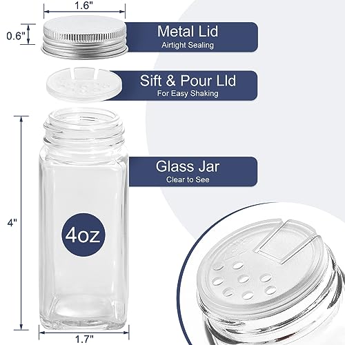 AOZITA Spice Rack Organizer with 28 Empty Spice Jars with Silver Lids, Funnel, Labels - Seasoning Organizer for Countertop, Cabinet, Kitchen, Pantry - color: Silver