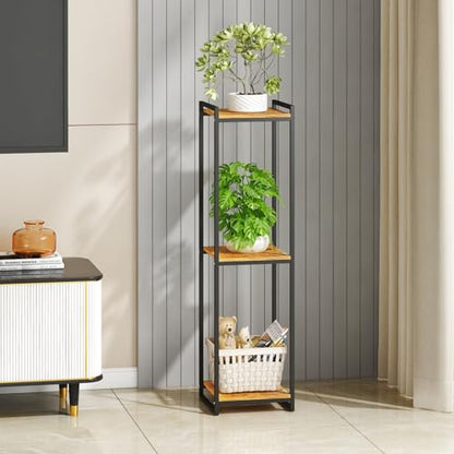 3-Tier Rustic Brown Plant Stand Indoor 45" Tall Metal Wood | Modern Plant Shelf, Corner Flower Pot Holder Organizer for Living Room Balcony Garden