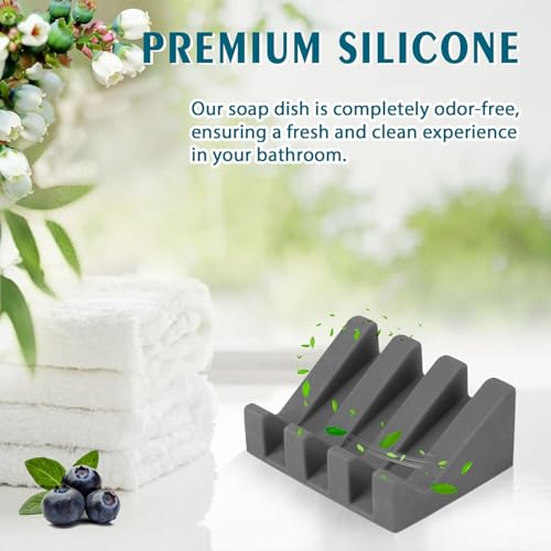 Silicone Soap Dish Self Draining with Suction Cups (Gray, 1 Pack) | Waterfall drainage design drains fast to keep soap dry silicone soap saver with reusable suction cups for bathroom & kitchen - color: Gray, size: 1