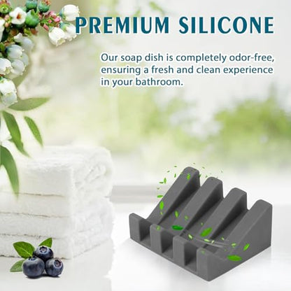 Silicone Soap Dish Self Draining with Suction Cups (Gray, 1 Pack) | Waterfall drainage design drains fast to keep soap dry silicone soap saver with reusable suction cups for bathroom & kitchen - color: Gray, size: 1
