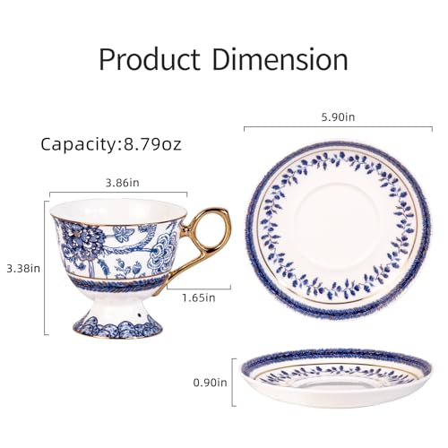 KAMMAK Tea Cups and Saucers Set of 2, Fine Bone China Coffee Cups, 572N | Stackable Espresso Mugs, Ceramic Demitasse for Coffee, Cappuccino, Latte, Americano, Tea - size: 7KPSP572N