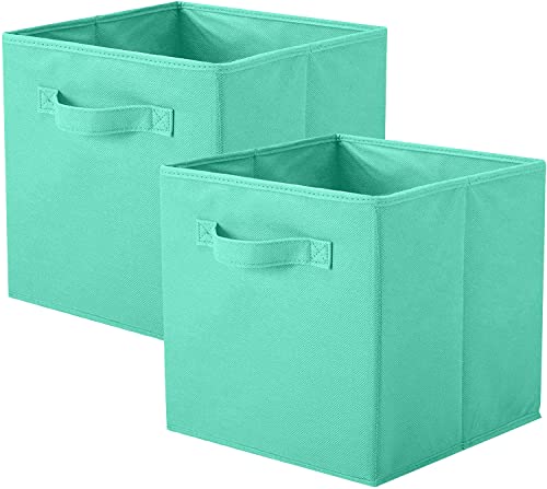 ShellKingdom Storage Bins, Foldable Fabric Storage Cubes And Cloth Storage | Storage Organizer For Closet And Toys, 10.5x10.5x11 INCH, 2 Pack (Mint Green) - color: Mint Green, size: 2