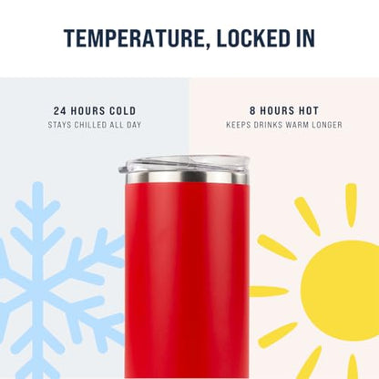 Hogg 20 oz Skinny - Red, Powder Coated Tumblers for Laser Engraving, Engravable Tumblers Bulk, Stainless Steel Cups Bulk, Insulated Cups with Lids - color: Red