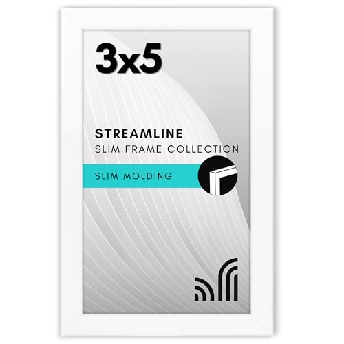 Americanflat 3x5 Picture Frame - Slim Molding - White | Shatter-resistant glass, wall or tabletop display with included easel, secure turn-tab backing, fits photos, posters and art - color: White, size: 3x5