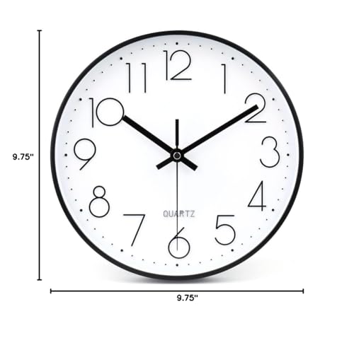 10 Inch Black Wall Clock Battery Operated Silent & Non-Ticking Wall Clock Classic Clock for Home, Office, Bedroom, School - color: Black, size: 10 Inch